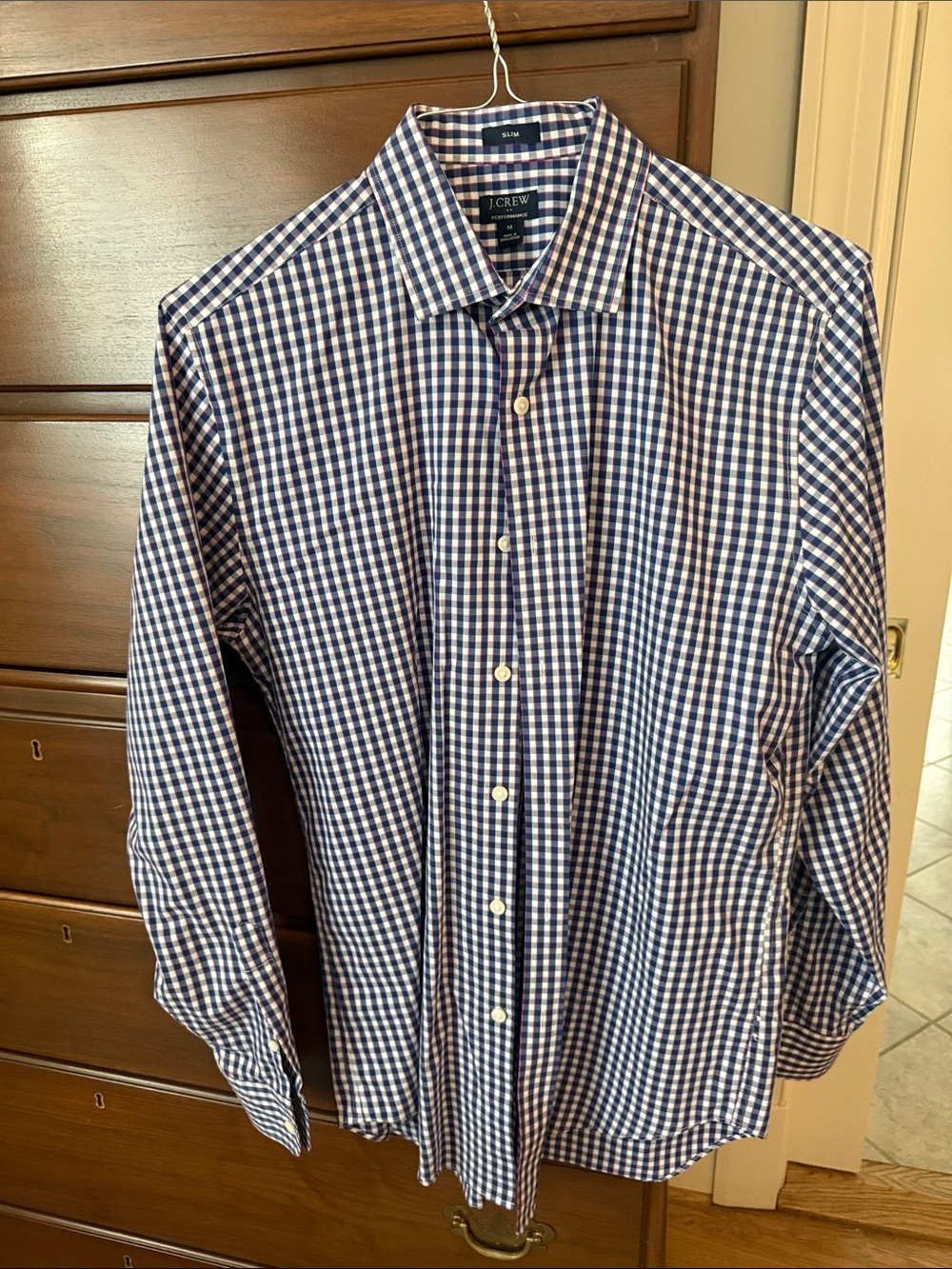 J. Crew Men’s Navy and White Gingham Dress Shirt